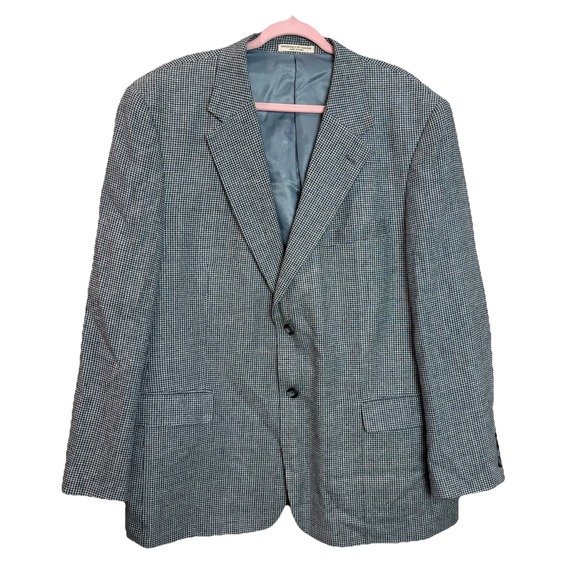 Travelsmith 48R ‎ Sport Coat Blazer JacketBlue White Houndstooth HT #7433 Silk
